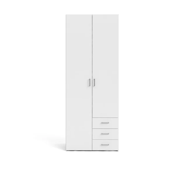 Space Kleiderschrank 201x78x50cm, 2 Türen, 3 Schubladen weiß.