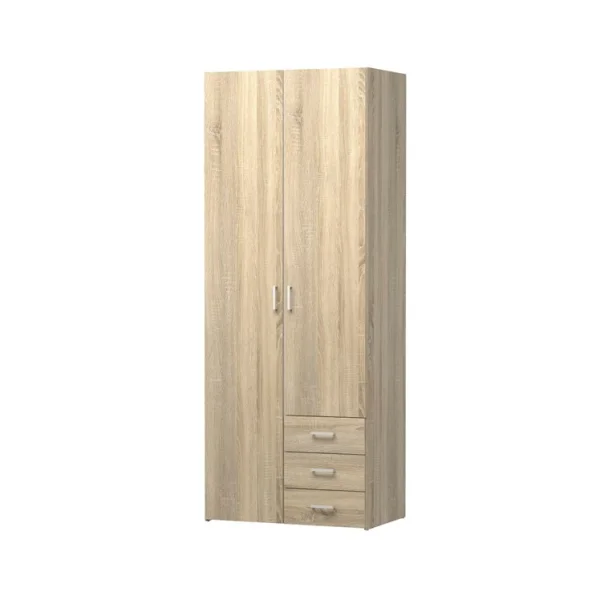 Spell Kleiderschrank 2 Türen, 3 Schubladen eiche Struktur Dekor.