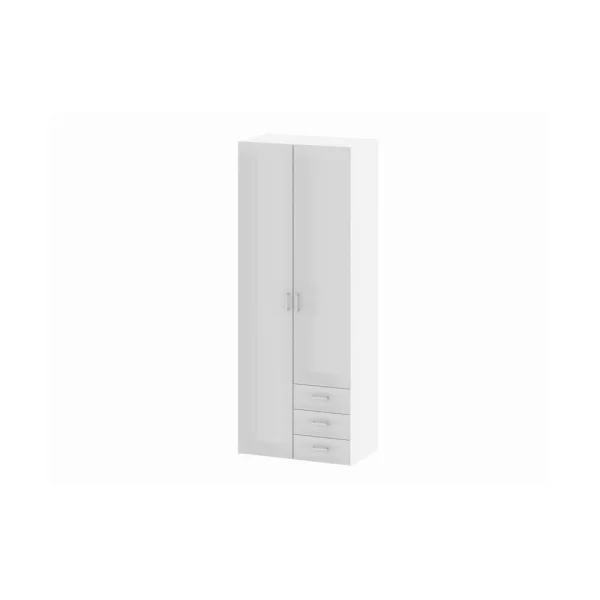Spell Kleiderschrank 2 Türen und 3 Schubladen. Weiss und weiss Hochglanz.