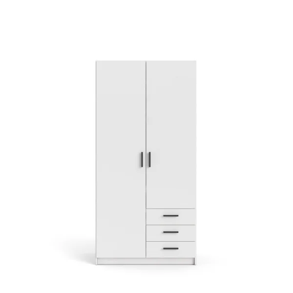 Spell Kleiderschrank 2 Türen und 3 Schubladen weiß.