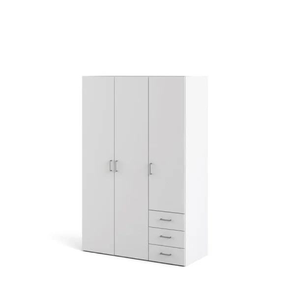 Spell Kleiderschrank 3 Türen, 3 Schubladen weiss.