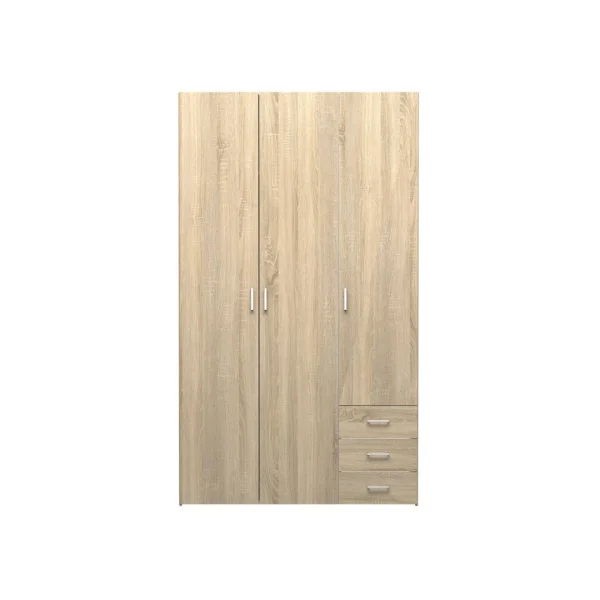 Spell Kleiderschrank 3 Türen und 3 Schubladen. Eiche Dekor.