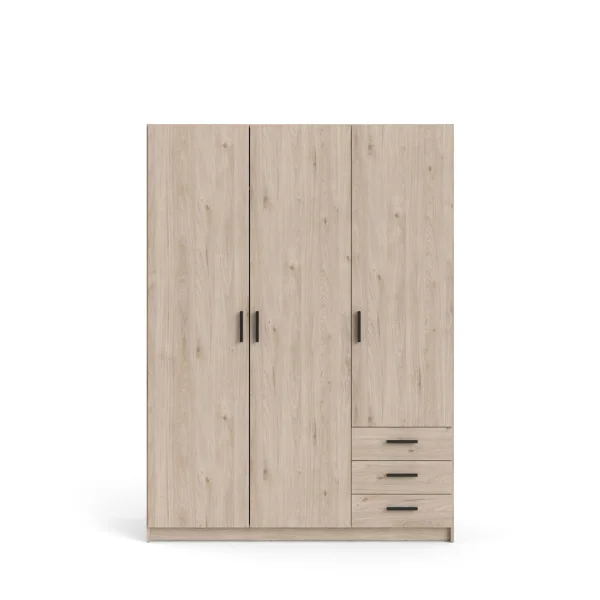 Spell Kleiderschrank 3 Türen und 3 Schubladen Hickory-Dekor.