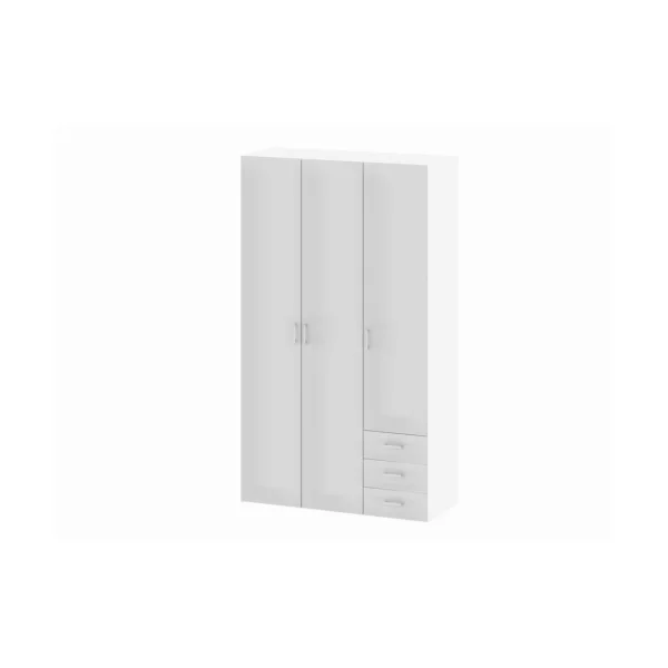 Spell Kleiderschrank 3 Türen und 3 Schubladen. Weiss Hochglanz.