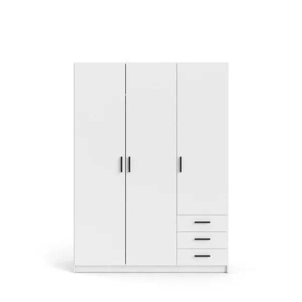 Spell Kleiderschrank 3 Türen und 3 Schubladen weiß.