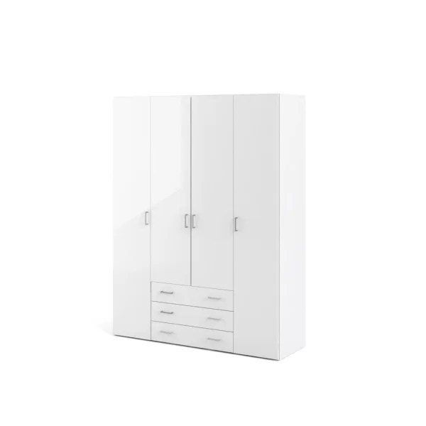 Spell Kleiderschrank 4 Türen, 3 Schubladen weiss, weiss hochglanz.