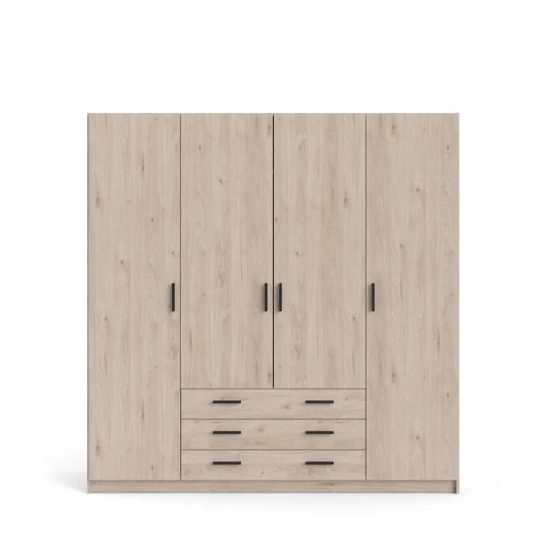 Spell Kleiderschrank B183 cm 4 Türen und 3 Schubladen Hickory-Dekor.