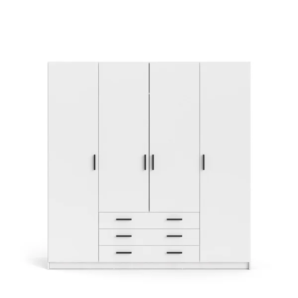 Spell Kleiderschrank B183 cm 4 Türen und 3 Schubladen weiß.