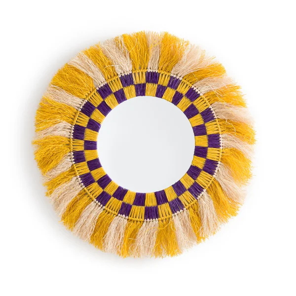 Spiegel Mon Beau Miroir, Raffia Bunt, Rund Ø 90 Cm