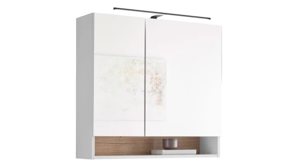 Spiegelschrank mit Beleuchtung weiß Evoke Eiche 80 cm - DALIA