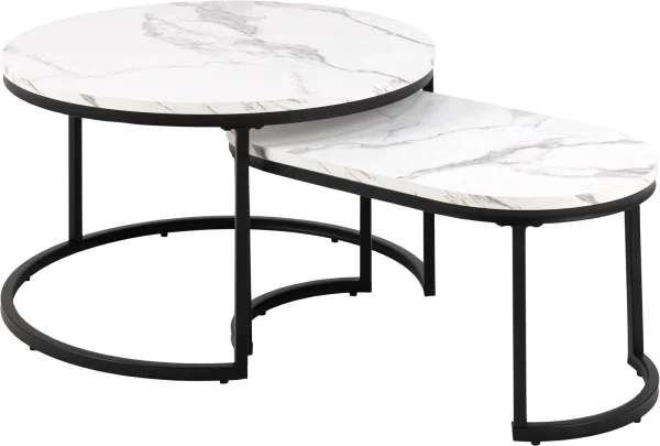 Spiro Couchtisch Ø70cm, 2 stk. Marmor dekor weiß.