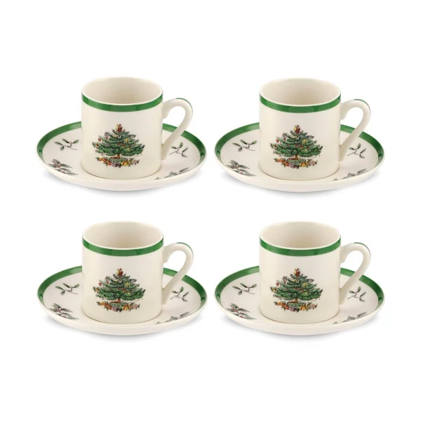 Spode Christmas Tree Espressotasse und Untertasse 9 cl 4er Pack White-green-red