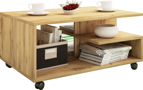 Stango Couchtisch 5 Regale Honig-Eiche dekor.