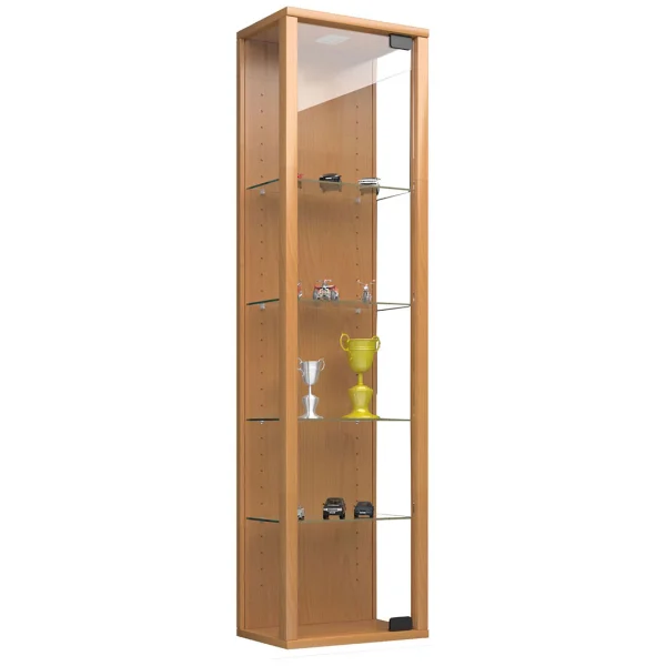 Stano Mini Vitrinenschrank Wandmontage 1 Glastür mit LED-Licht zum Aufhängen Buche dekor.