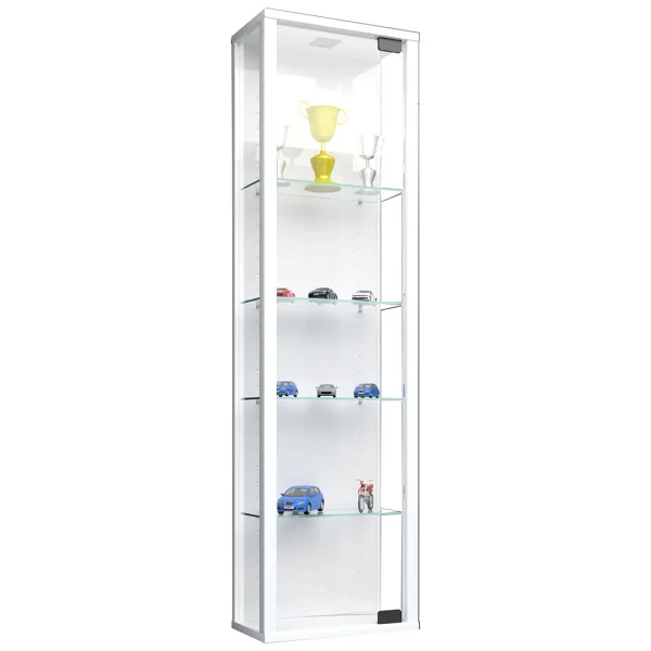 Stano Mini Vitrinenschrank Wandmontage 1 Glastür mit LED-Licht zum Aufhängen weiß.