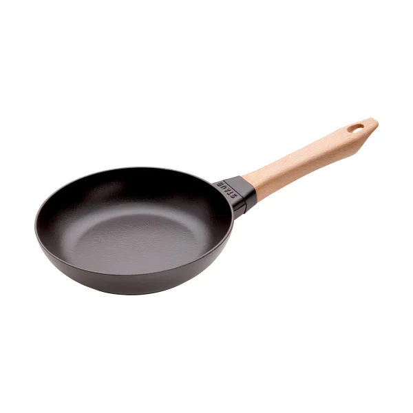 STAUB Staub Bratpfanne Gusseisen schwarz heller Holzgriff Ø20 cm