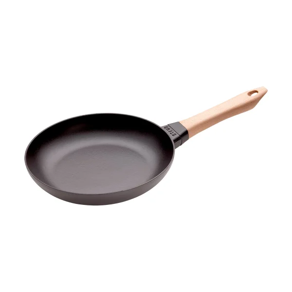 STAUB Staub Bratpfanne Gusseisen schwarz heller Holzgriff Ø24 cm