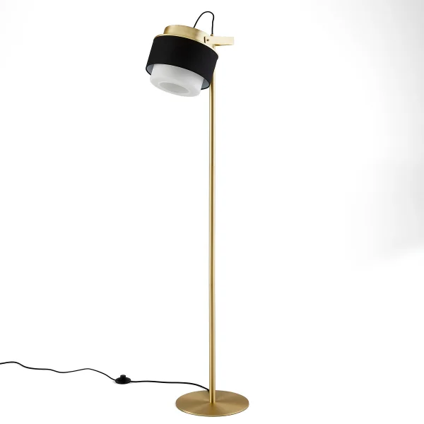 Stehlampe Aus Messing, Opalglas Und Baumwolle, Schwenkbar