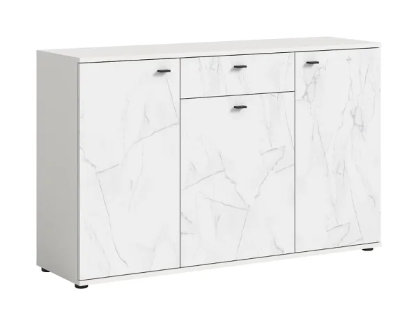 Stone Sideboard 3 Türen, 1 Schublade Marmor Dekor weiß.