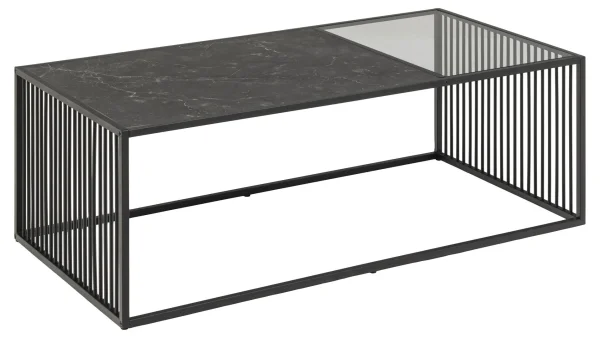Strington Couchtisch 120x60 cm Glas, rauchfarbenen, schwarz Marmor dekor.