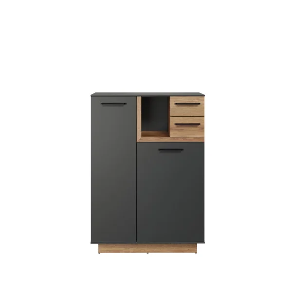 Synnax Sideboard 1 großTür, 1 klein Tür, 1 Ablage, 2 Schubladen grau,Eiche dekor.