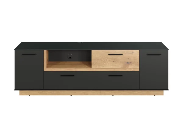 Synnax TV Tisch 2 Türen, 2 Klaptüren, 1 Ablage, 1 Schublade grau,Eiche dekor.