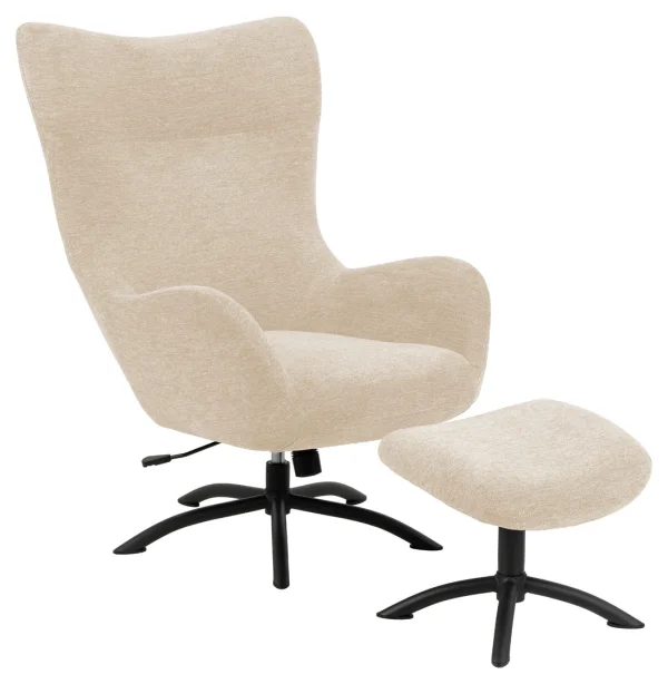 Talgarth Sessel Relaxsessel mit Hocker cremefarben, schwarz.