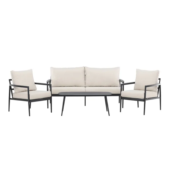 Taromina Loungeset 1 Sofa, 2 Stühle, 1 Couchtisch schwarz.