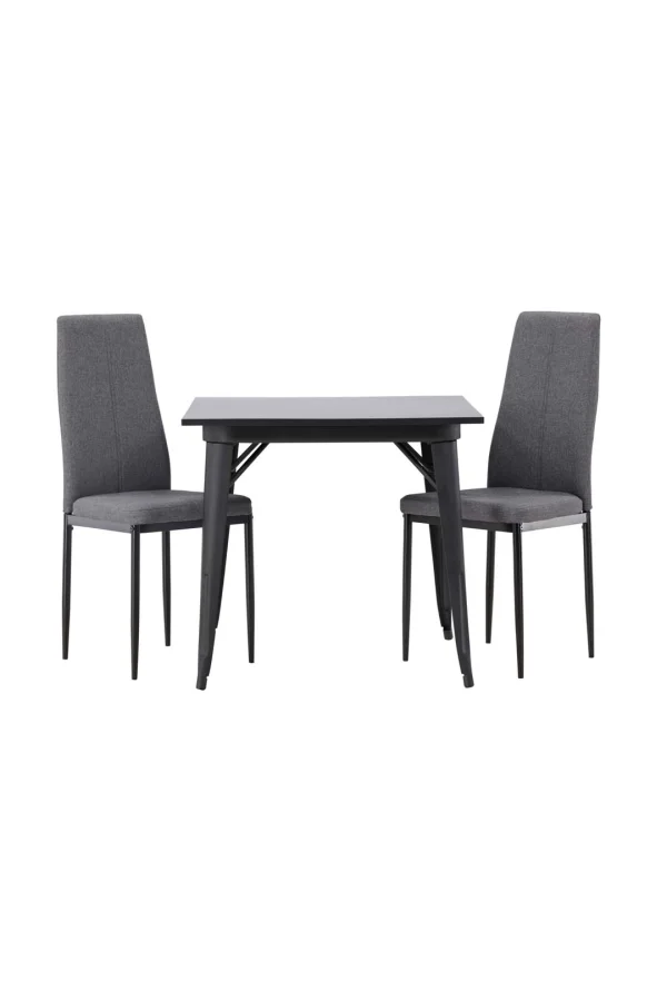 Tempe Essgruppe Tisch schwarz und 2 Petra Stühle grau.
