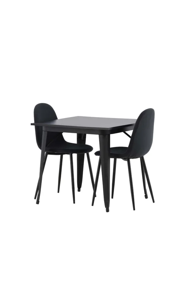 Tempe Essgruppe Tisch schwarz und 2 Polar Stühle schwarz.