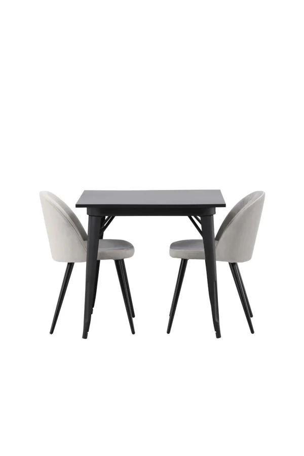 Tempe Essgruppe Tisch schwarz und 2 Velvet Stühle grau.
