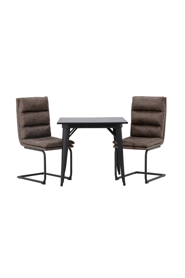 Tempe Essgruppe Tisch schwarz und 2 Zizo Stühle braun.