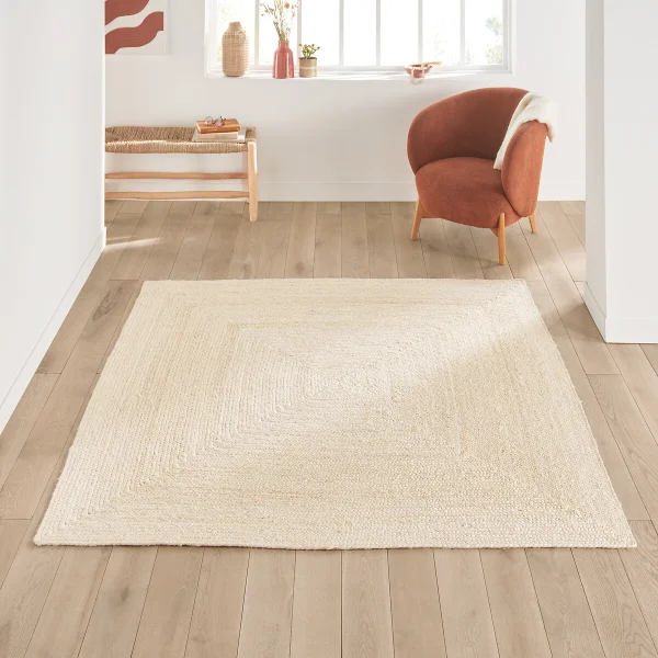 Teppich Aftas, Quadratisch, Gebleichte Jute