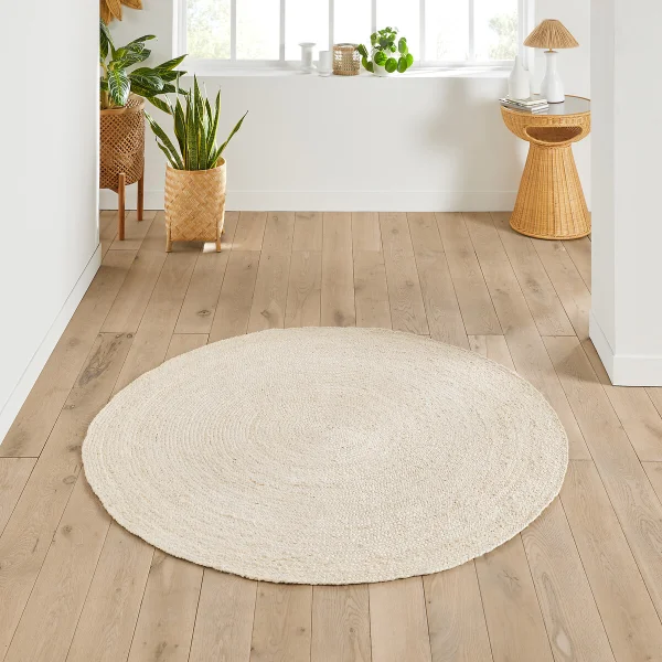 Teppich Aftas, Rund, Jute Gebleicht