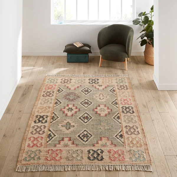 Teppich Kaliny Im Kelim-stil, Jute Und Baumwolle In Used-optik