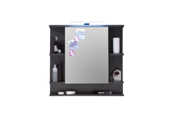 TetisBad Spiegelschrank 1 Tür, 5 offene Fächer, Einschl. Licht Graphit Dekor, Spiegelglas.