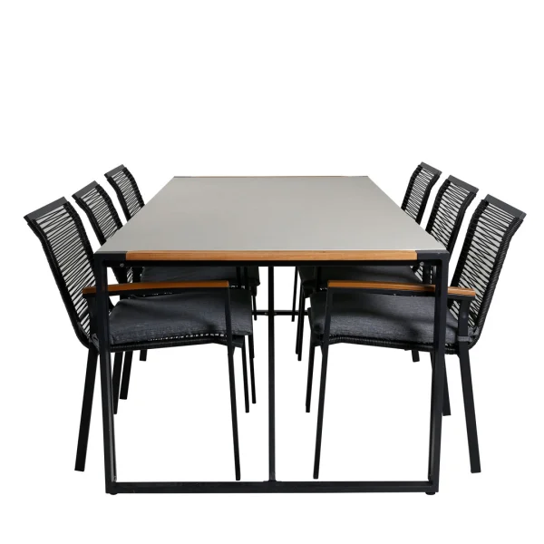 Texas Gartenset Tisch 100x200cm und 6 Stühle Dallas schwarz, natur, grau.