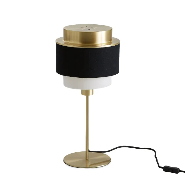 Tischlampe Aus Messing, Opalglas Und Baumwolle