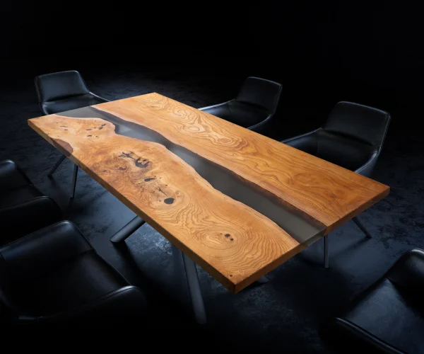 Tischplatte Esche Natur 200 cm Epoxid milchig Transparent Unikat Nr. 32343