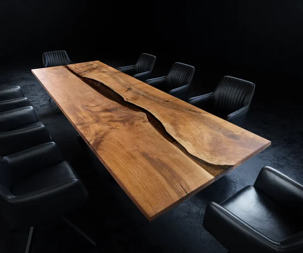 Tischplatte Walnuss Natur 300 cm Epoxid Metallic-Braun Unikat Nr. 32291