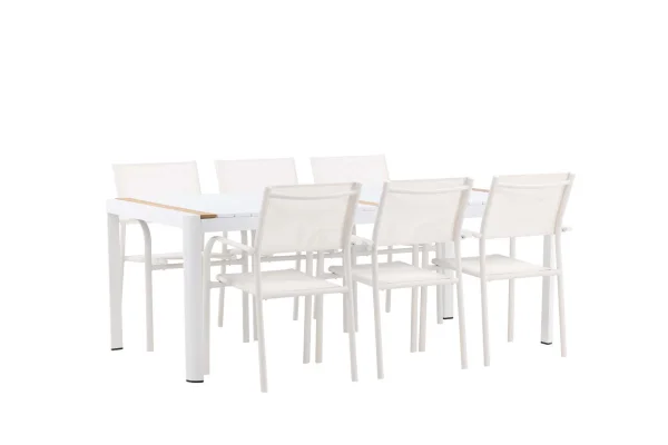 Togo Gartenset Tisch 100x200cm weiß, 6 Stühle Santorini weiß.