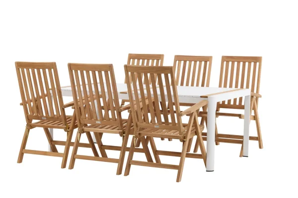 Togo Gartenset Tisch 200x100cm, 6 Stühle Kenya, weiß,natur.