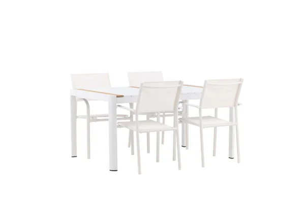 Togo Gartenset Tisch 90x150cm weiß, 4 Stühle Santorini weiß.