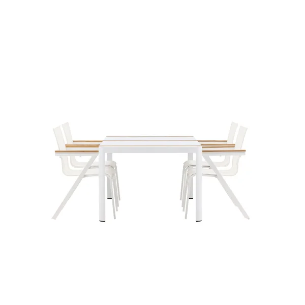 Togo Gartenset Tisch 90x150cm weiß, 4 Stühle weiß.
