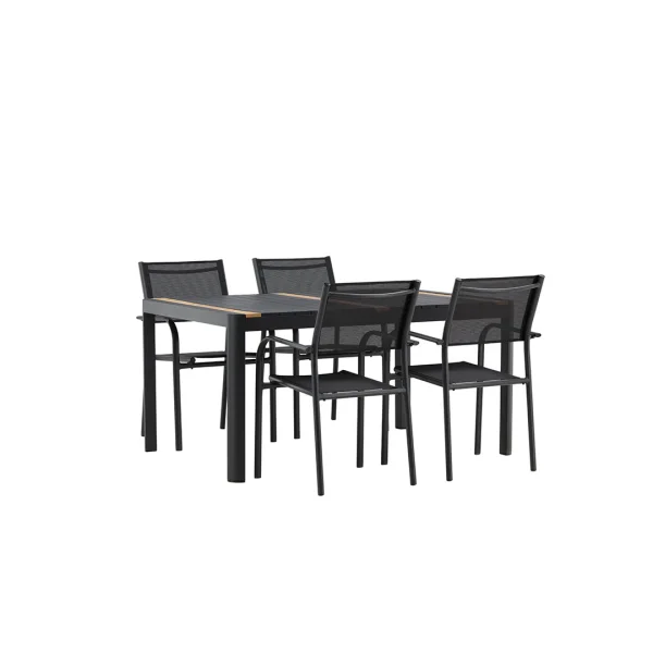 TogoSantorini Gartenset 1 Esstisch, 4 Stühle schwarz.