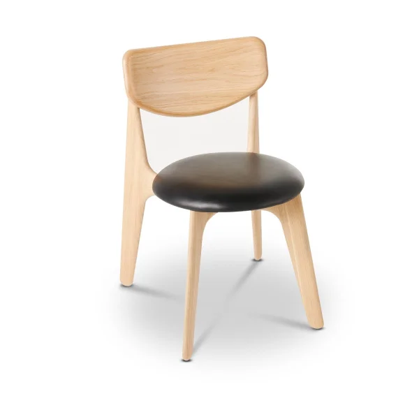 Tom Dixon Slab Esszimmerstuhl gepolsterter Sitz Natural oak-black leather