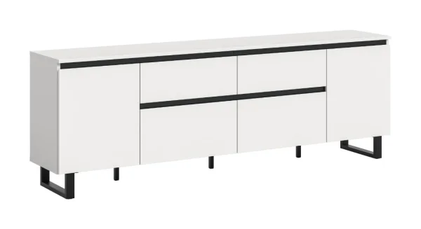 Tomasa TV Tisch 2 Türen, 2 Klappentüren, 2 Schubladen weiß.