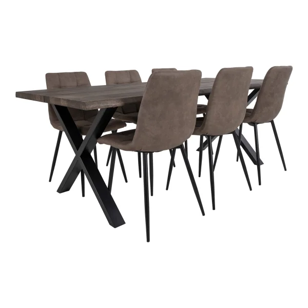 Tony Essgruppe , 1 Esstisch und 6 Stühle braun und Eiche.
