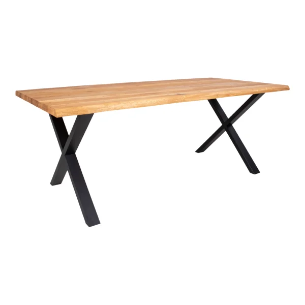 Tony Esstisch 95x200 cm mit gewellter Kante, Eiche, schwarze Beine.
