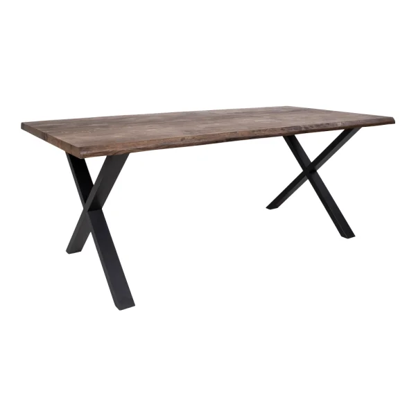 Tony Esstisch mit 95x200 cm gewellter Kante, Eiche geraucht, schwarze Beine.